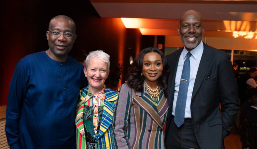 From left: Aigboje Aig-Imoukhuede, Chairman, Access Holdings and Coronation Group; Maria Balshaw, CBE, Director, Tate Museums and Galleries; Ngozi Akinyele, Chief Marketing and Communications Officer, Coronation Group; and Amaechi Okobi, Chief Communications Officer, Access Holdings, at the Opening Reception for Nigerian Modernism Exhibition, sponsored by Access and Coronation, at Tate Museum, London, United Kingdom.
