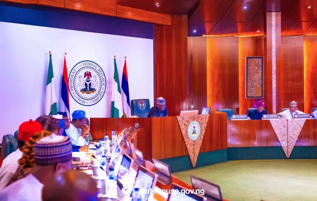 President Bola Tinubu presiding over council meeting.