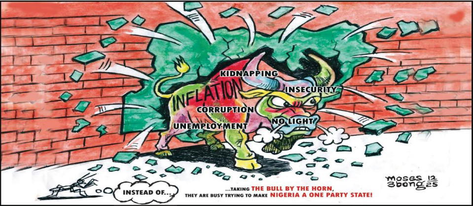 Cartoon: 'Mr President, leave the tail, grab horns'